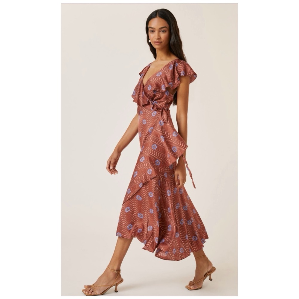 NWOT Anthropologie Ruffle Sleeve Printed Wrap Maxi Dress  Size Small Petite